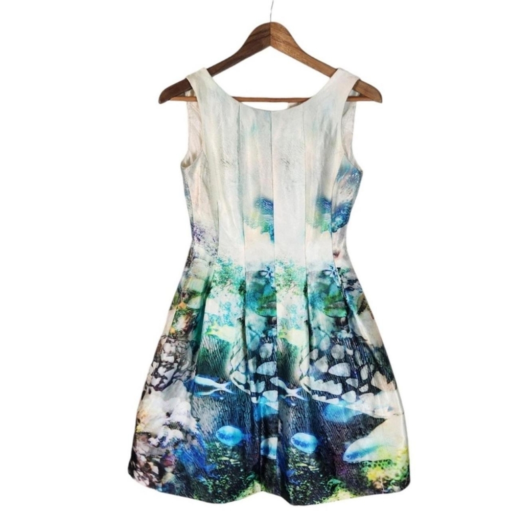 Zara Women's Cream and Blue Dress